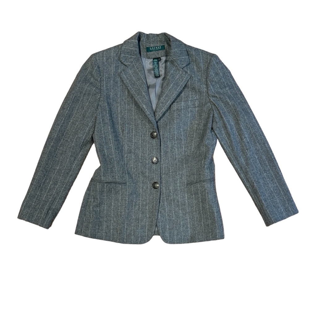 Ralph Lauren Wool Pin-Striped Blazer – Gray – Women’s 6P – Classic Career Jacket